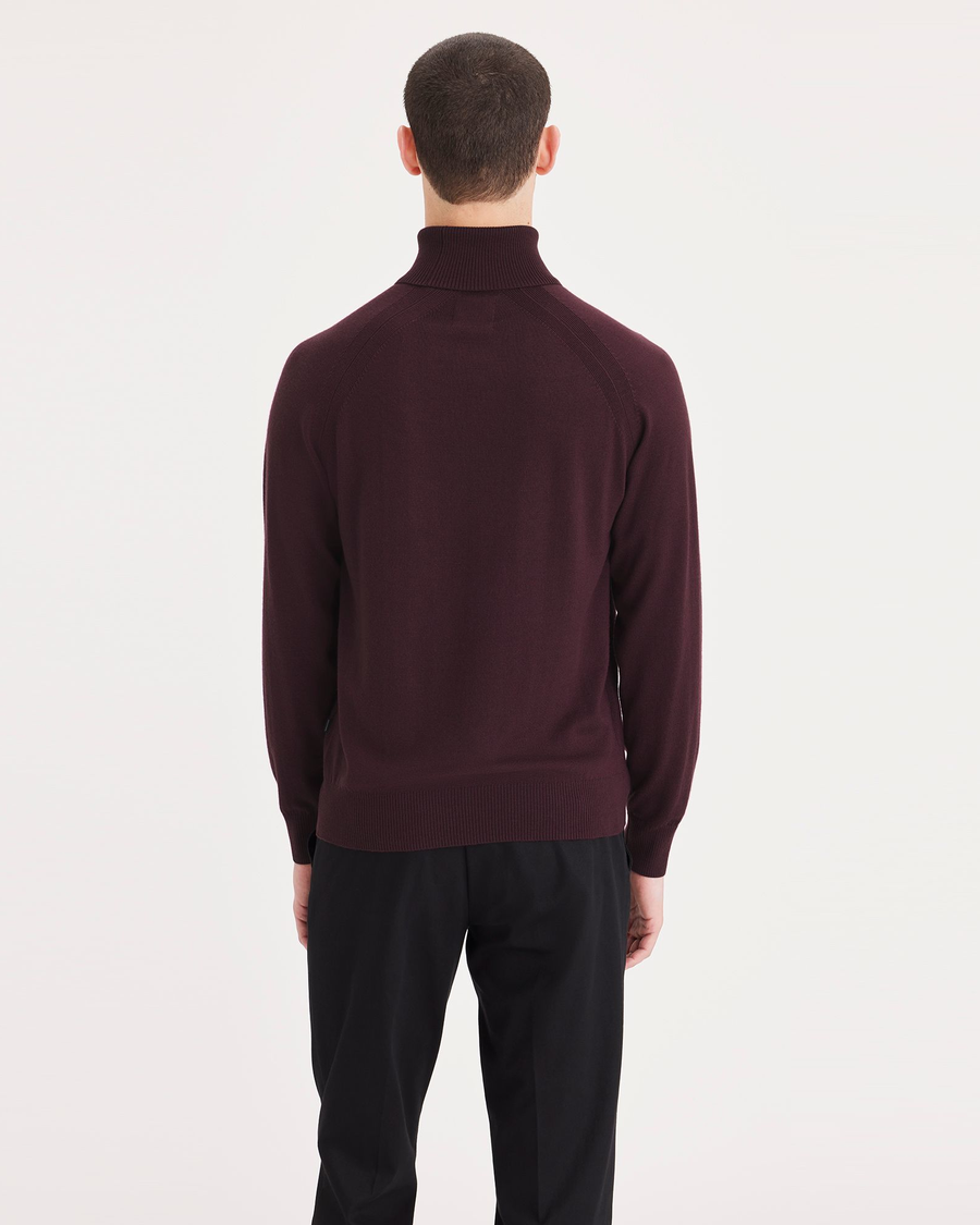 Back view of model wearing Winestasting Men's Regular Fit Turtleneck Sweater.