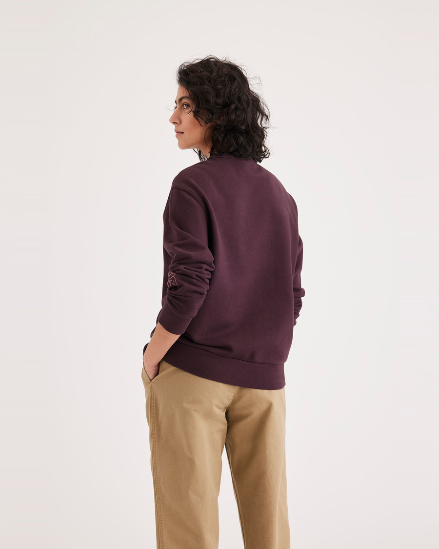 Back view of model wearing Winetasting Women's Regular Fit Original Crewneck Sweatshirt.